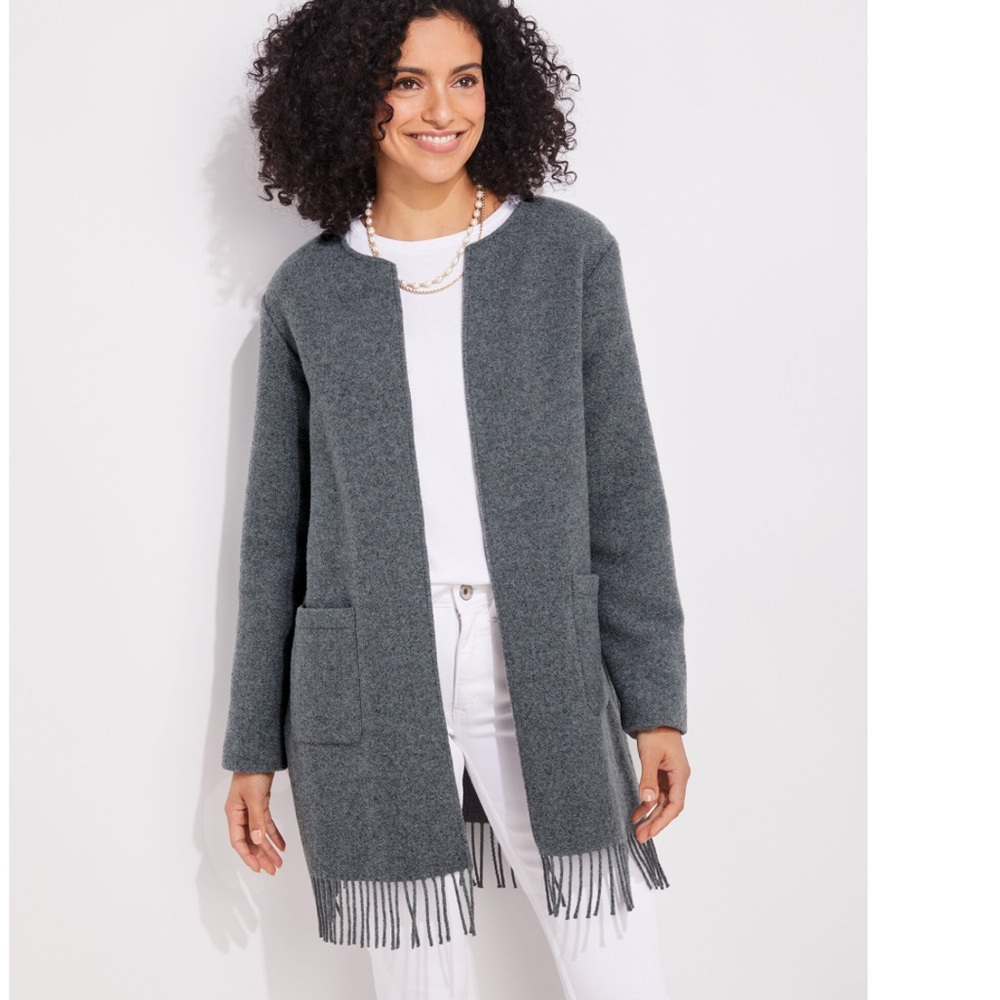 Vineyard Vines Women’s Gray Fringe Hem Jacket with Pockets NWT size small